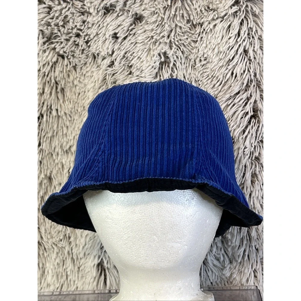 Colbalt Blue Black Reversible Bucket Hat‎ Tie 90's y2K Festival Sunbonnet Beach